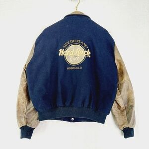 Hard Rock Cafe Wool Leather Button Up Bomber Jacket Coat Z72